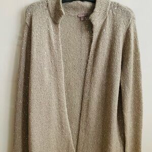 Beige Open Front Cardigan sequined L